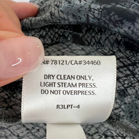 EILEEN FISHER Gray Black Blouse Top Silk Snake Print Deep V-Neck Petite Small PS - Picture 9 of 9